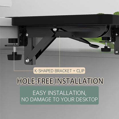 Ergonomics Desk Extender Tray, 11.8"x5.9" Punch-Free Clamp on, Foldable Keyboard Drawer Tray, Table Mount Arm Wrist Rest Shelf, Computer Elbow Arm Support