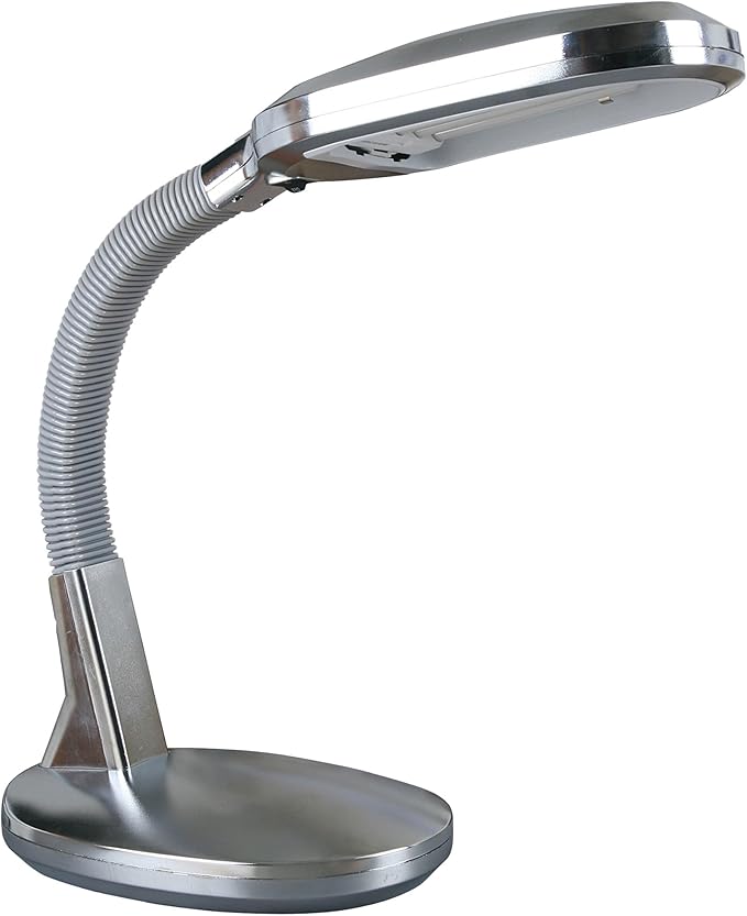 Lavish Home Desk Lamp - Natural Sunlight Lamp with Adjustable Gooseneck - Reading Light for Working, Crafting, Sewing, or Homework (Silver)