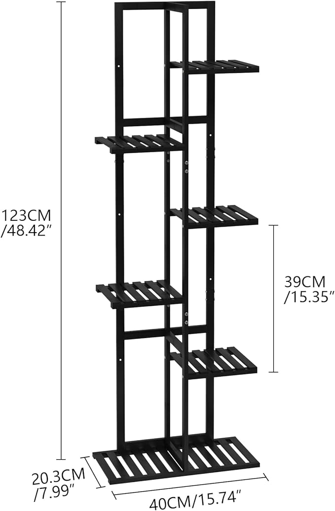 Laiensia Bamboo Plant Stand Rack 6 Tier,Multiple Stand Holder Shelf Rack, Indoor&Outdoor Planter Display Shelves for Patio Garden, Living Room, Corner Balcony and Bedroom,Black