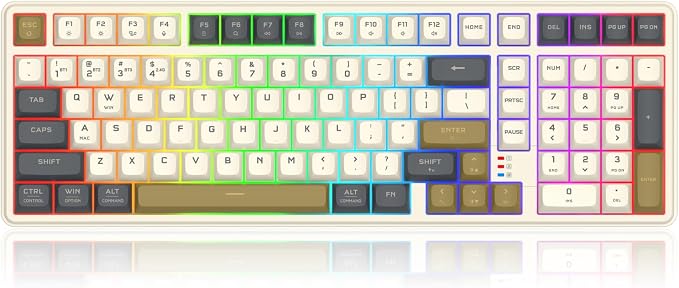 Redragon K528 Wireless Gaming Keyboard Bluetooth Computer Keyboards Creamy Cute with Number Pad RGB Backlit Tri-Mode BT/2.4GHz/USB-C, 4000mAh Battery for Win/MAC- Dusty Olive