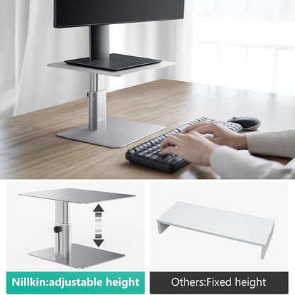 Nillkin Monitor Stand for Desk, Adjustable Height Computer Monitor Stand | Ergonomic Aluminum Computer Stand for Desktop | iMac, Studio Display XDR, Dell, HP, Lenovo, Other Screen Display | Silver