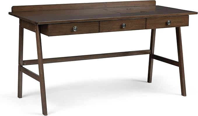 SIMPLIHOME Rylie SOLID WOOD 60 inch Wide Home Office Desk, Writing Table, Workstation, Study Table Furniture in Natural Aged Brown with 3 Drawers
