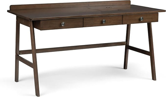 SIMPLIHOME Rylie SOLID WOOD 60 inch Wide Home Office Desk, Writing Table, Workstation, Study Table Furniture in Natural Aged Brown with 3 Drawers