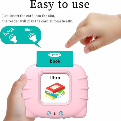 Startcan Spanish & English Talking Flash Cards for Girls 3-6, Audible Toys with Music to Learn Numbers 0-100, Letters, Phrases and More Spanish and English Vocabulary - 278 Cards and 556 Words(Pink)