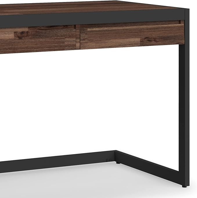 SIMPLIHOME Erina SOLID ACACIA WOOD Modern Industrial 72 Inch Wide Large Desk in Distressed Charcoal Brown, For the Office Desk, Writing Table, Workstation and Study Table