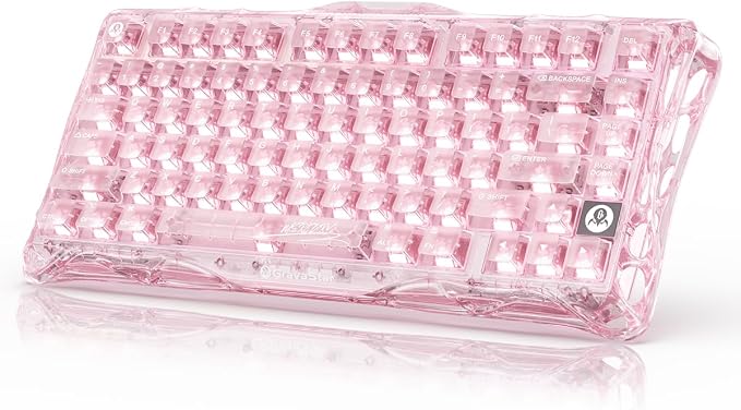 GravaStar Mercury K1 Lite 75% Wireless Mechanical Gaming Keyboard RGB | Gasket Mount, Hot Swappable Linear Switches, Creamy Sound Keyboard, 2.4GHz/USB-C/Bluetooth 5.0, for Win/Mac【Crystal Rose】