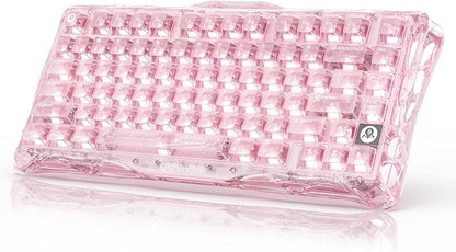 GravaStar Mercury K1 Lite 75% Wireless Mechanical Gaming Keyboard RGB | Gasket Mount, Hot Swappable Linear Switches, Creamy Sound Keyboard, 2.4GHz/USB-C/Bluetooth 5.0, for Win/Mac【Crystal Rose】