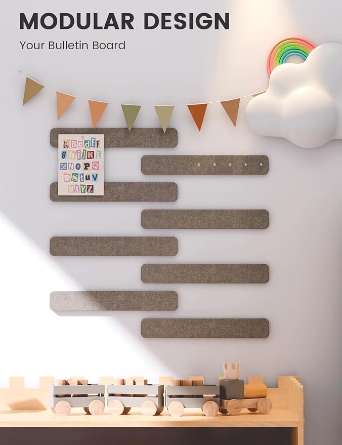 Fluxynara 13" x 2" Felt Wall Panels, Earth Brown | 8-Pack Includes 50 Push Pins and Adhesive Tabs for Photos, Notes and Decor in Bedroom Doors, Home Office or Studios
