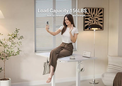 YDN 55 x 24 Inch White Electric Standing Desk | Adjustable Height, Sit Stand, Cable Management, Ergonomic, Home Office