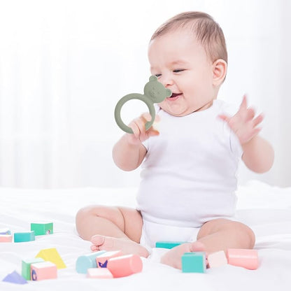 Silicone Baby Teether, Teething Toy Ring for Babies, Easy to Hold Design, BPA Free (Sage + Ether)