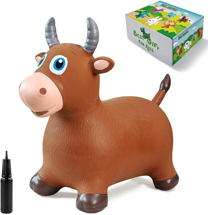 HotMax Bouncy Bull Hopping Horse Toys, Inflatable Bouncing Animal Hopper for Toddlers or Kids, Ride on Jumping Farm Toys for Boy or Girl, Birthday Gift 2 3 4 Year Old (Brown Cow)