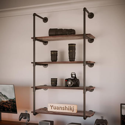 Yuanshikj (56" Tall Industrial Pipe with 31" Solid Wood Shelf/Shevles/Shelving Bookshelf/Bookcase Metal Iron Pipe Rustic Open DIY Display Wall Mounted for Living/Bed/Office Room Decor Storage