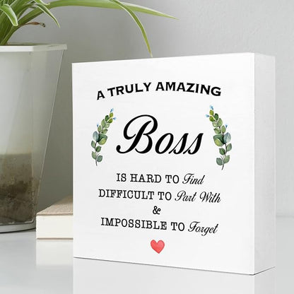 A Truly Amazing Boss is Hard to Find Wooden Sign Desk Decor,Inspirational Wood Block Sign Desk Decorations for Home Office Desk Shelf Table Decor,Best Boss Mentor Gifts