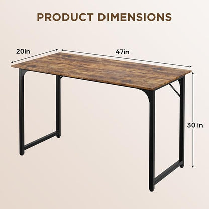 PayLessHere | 47 Inch Computer Desk | Brown | Sturdy Office Desk | Metal Frame, Adjustable Feet | Water-Resistant, Scratchproof Surface | Writing Table for Home Office or Study | Pack of 1