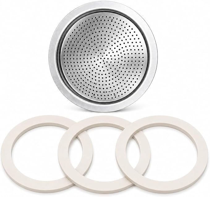 Univen 2.5" (64mm) Espresso Filter and Gasket Seals Compatible with Bialetti 6 Cup Aluminum Espresso Makers
