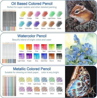 H & B 80 PCS Pro Drawing & Art Supplies Set, Sketching Kit with Watercolor, Metallic & Oil Based Colored Pencils, Charcoal Pencils & Gel Pens for Adult Artists Beginners, Includes Sketch Book & Case
