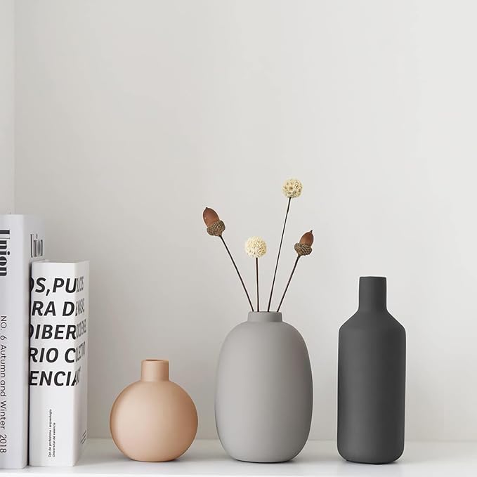 Smiletag Ceramic Modern Farmhouse Vase, Neutral Small for Table, Living Room, Shelf, Bookshelf and Entryway Décor, Set of 3