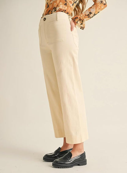 miduo Womens High Waisted Cropped Wide Leg Stretchy Straight Pants Trousers with Pockets