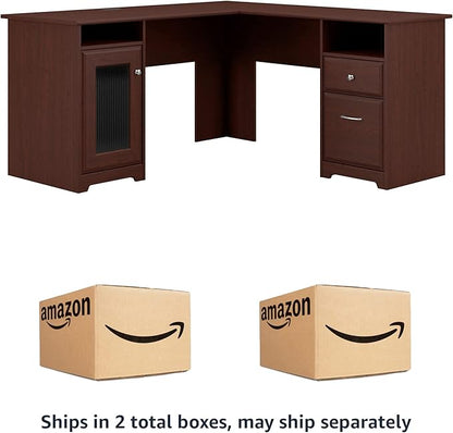 Bush Furniture Cabot L Shaped Computer Desk in Harvest Cherry | Corner Table with Drawers for Home Office