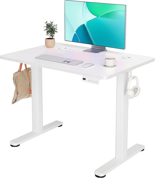 YDN 35 x 20 Inch White Electric Standing Desk | Adjustable Height, Sit Stand, Cable Management, Ergonomic, Home Office