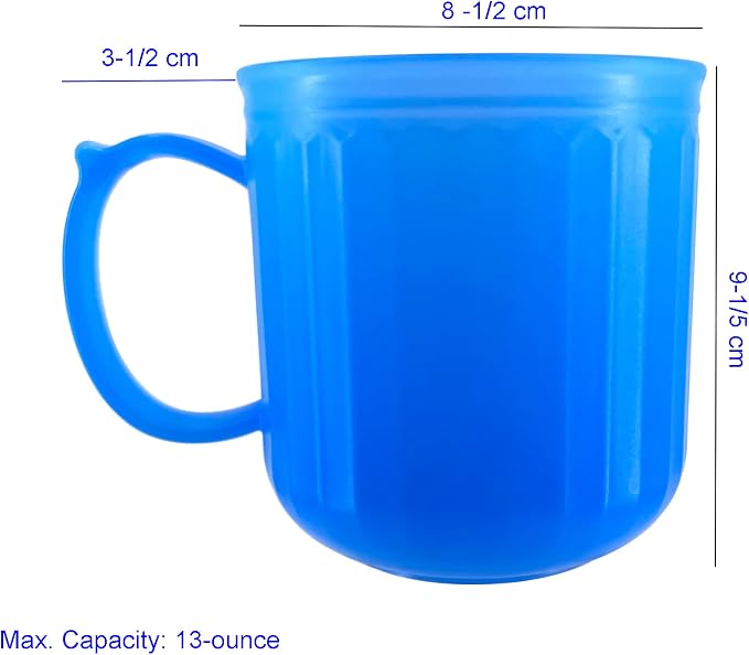 Plastic Coffee Cup with Handle set of 4, 13 oz Iced-Tea Mug Coastal | BPA Free Reusable Food Grade PP, Unbreakable, Dishwasher Safe, Lightweight, Elderly Kid Safe, Kitchen Party Camping Outdoor