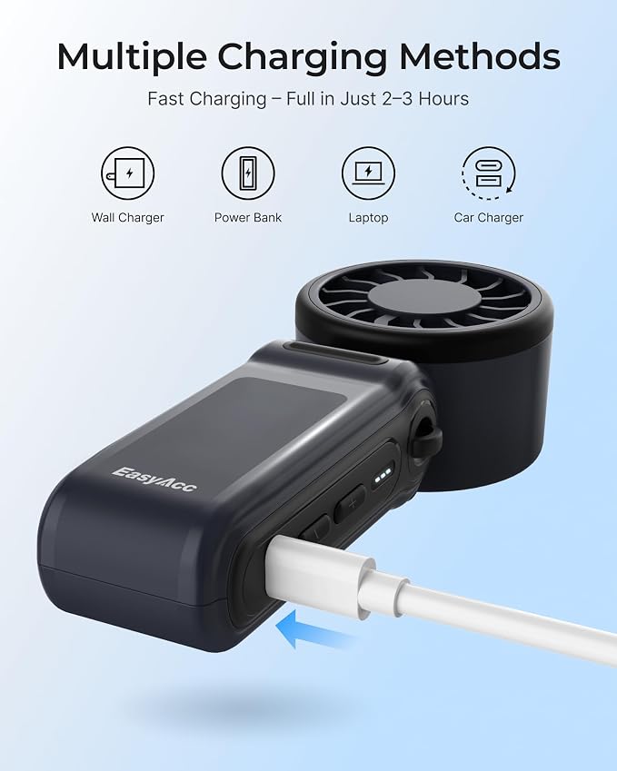 EasyAcc Portable Handheld Turbo Fan, Up to 20 Working Hours, 5000mAh Battery Operated Fan, 3 IN 1 Hand Fan with Air Turbo Tech Cooling Fan for Outdoor Activities, Travel, Working,Hiking, Beach