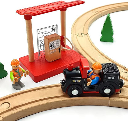 Wooden Crane Toy Set with Train Cars - Compatible with Major Wooden Rail Brands - Ages 3-5