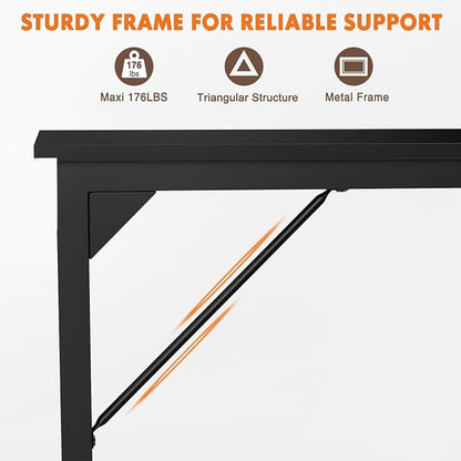 Sweetcrispy 63-Inch Small Computer Desk for Bedroom, Black | Gaming Writing Work and Study Desk for Home Office, Sturdy Metal Frame and Compact Modern Design with X-Shaped