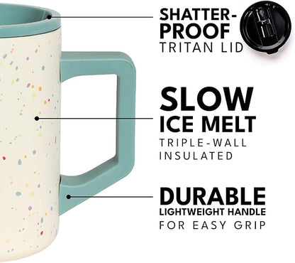 Elemental Insulated Coffee Mug - Triple-Wall Stainless Steel Summit Travel Cup for Hot and Cold Drinks - Thermal Coffee Mug with Lid and Handle for Camping, Office & Travel 16oz - Rainbow Speckle