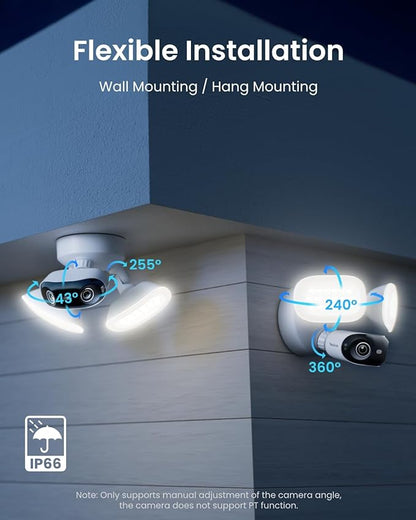 REOLINK PoE Security Camera Elite Pro Floodlight PoE, 16MP Dual Lens, 180° | 2800 Lumens Lighting, Infrared Night Vision, Local AI Video Search, Smart Detection, 24/7 Recording with Motion Track