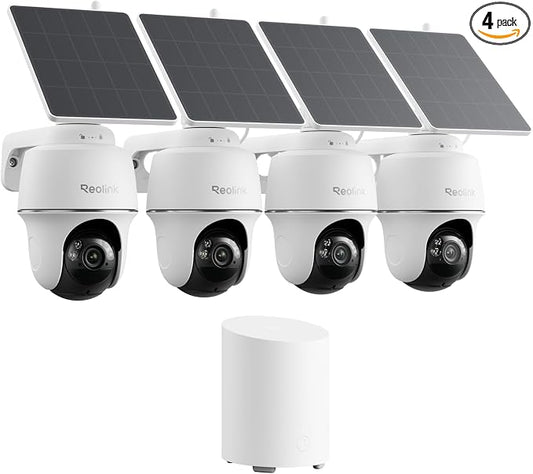 REOLINK 5MP Solar Security Cameras Wireless Outdoor, 360° Pan Tilt Auto-Tracking, Smart AI Detection, Up to 1TB Local Storage, 2.4/5GHz Dual-Band WiFi, Home Hub Mini with 4X Argus PT + Solar Panel
