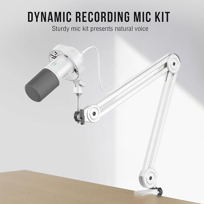 FIFINE AmpliTank K688TW Podcast XLR/USB Microphone Kit, Dynamic Vocal Mic | Studio PC Microphone with Boom Arm, Mute, Headphone Monitoring, for Recording, Streaming, Voice-Over, Online Teaching, White