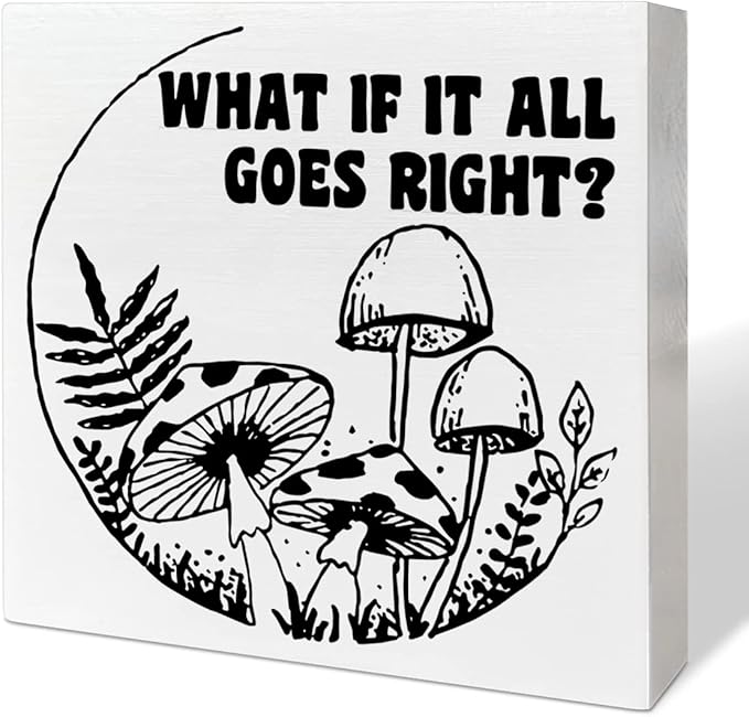 Retro Home Office Desk Wooden Box Sign Decor, What If It All Goes Right, Inspirational Quotes Desk Decor Motivational Desk Decorations for Women Men Student Office Classroom School