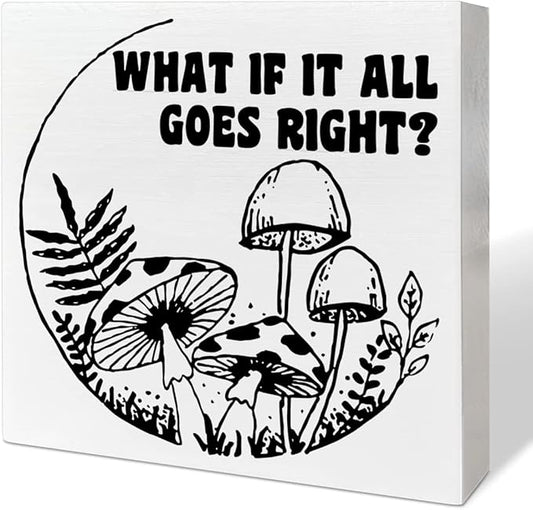 Retro Home Office Desk Wooden Box Sign Decor, What If It All Goes Right, Inspirational Quotes Desk Decor Motivational Desk Decorations for Women Men Student Office Classroom School