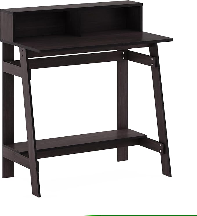 Furinno Simplistic 32-Inch Brown Computer Desk, Small Office Desk, Rectangular Home Office Desk with Shelf, Gaming Desk for Home Office, Bedroom, Study Room, Dark Mocha