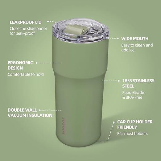 BJPKPK 24 oz Coffee Tumbler, Insulated Stainless Steel Travel Cup | Double Wall Vacuum, Leak Proof Lid, Keeps Hot/Cold/Iced, BPA Free, Dishwasher Safe, Cupholder, Forest Green
