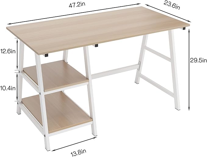 SogesHome Computer Desk 47inches Trestle Desk PC Desk with Shelf Office Desk Workstation for Home Office Use Writing Table,Maple