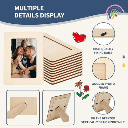 zjdbset Picture Frame Painting Craft Kit for 4 * 6 Photo,10Pcs DIY Unfinished Wooden Picture Frames with 12Pcs Painting Color Pen 4 Sheets Crystal Diamond Stickers for DIY Craft