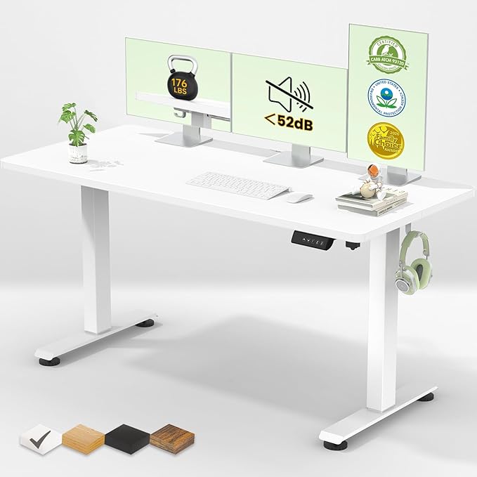 Veken Standing Desk, White, 55×23.6 Inch | Height Adjustable Sit Stand Up Computer Tables for Home Office, Study , Writing, Suit students, employees and group work