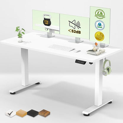 Veken Standing Desk, White, 55×23.6 Inch | Height Adjustable Sit Stand Up Computer Tables for Home Office, Study , Writing, Suit students, employees and group work
