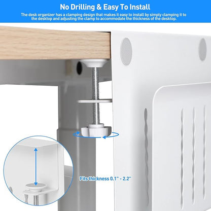 MAXECHO Desk Side Storage, Under Desk Laptop Mount, Table Side Hanging File Organizer, No Drill Clamp On Cable Management Tray, Laptop Holder with Magnetic Pen Holder for Office and Home, Load 22 Lbs