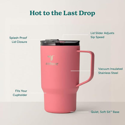 REDUCE Hot1 18 oz Hot1 Stainless Steel Insulated Mug with Temperature Adjusting Lid - Dual-Wall Vacuum, Cupholder Friendly - Keeps Drinks Hot for 6 Hours - Ideal for Coffee, Tea & Other - Baked Clay