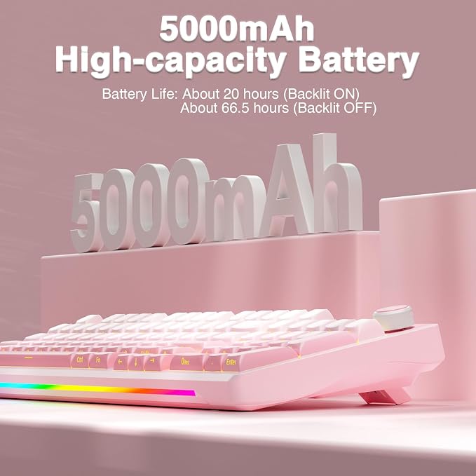AULA S98 Pro Wireless Mechanical Keyboard with Screen & Knob,2.4GHz/USB-C/BT5.0 Hot Swappable Pink Creamy Keyboard,Pre-lubed Linear Switches,Side Printed PBT Keycaps,RGB Backlit Gaming Keyboards