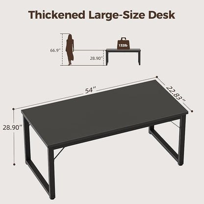 Mericonia 54 Inch Computer Desk, 1" Thick Large Office Table, Black | Modern Simple Style, Heavy Duty Industrial Frame, Study & Writing Table for Home Bedroom Work