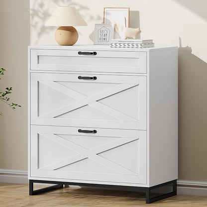 Halitaa File Cabinet 3 Drawers Lateral File Cabinet for Letter/Legal/A4 Size Hanging Files, Large Wood File Storage Cabinets Printer Stand for Home Office, White and Black