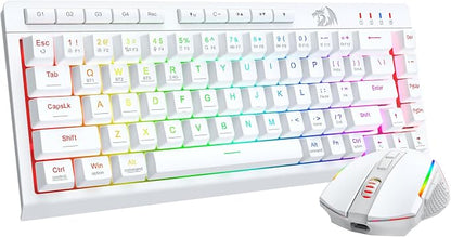 Redragon Wireless Gaming Keyboard and Mouse Combo, 60% Portable, White | Bluetooth/2.4G/USB-C Wired, RGB Backlit, Quiet Rechargeable Macro Membrane Keyboard & 12800 DPI Mouse for Win/MAC