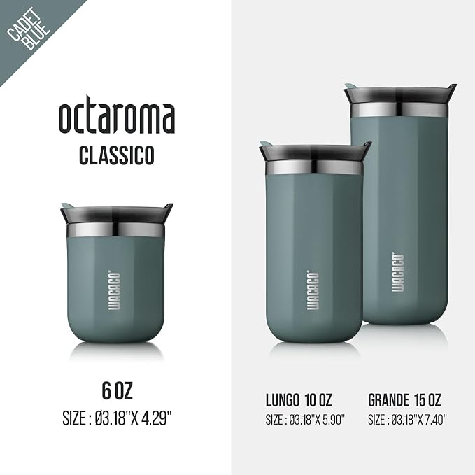 WACACO Octaroma Classico Vacuum Insulated Coffee Mug, Double-wall Stainless Steel Travel Tumbler With Drinking Lid, 6 fl oz (180ml), Cadet Blue