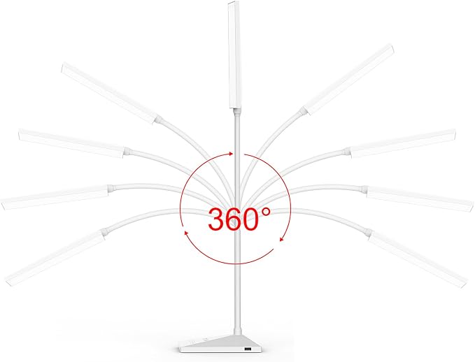 RAOYI LED Desk Lamp, 12W Dimmable Table Lamp Eye-Caring Reading Light with USB Charging Port Touch Control 5 Color Modes 7-Level Brightness Adjustable for Office Home Bedroom (White)