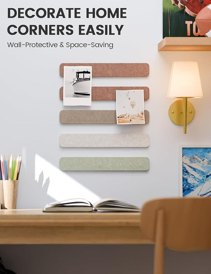 Fluxynara 13" x 2" Felt Wall Panels, Boho | 5-Pack Cork Board Alternative with 35 Push Pins, Adhesive Mounting for Bedroom Door or Home Office