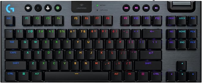 Logitech G915 X Lightspeed TKL Wireless Gaming Keyboard (Tactile) - Black | Low Profile, Mechanical Switches, Double-Shot PBT Keycaps, RGB lighting, Aluminum finish, PC/Mac Compatible